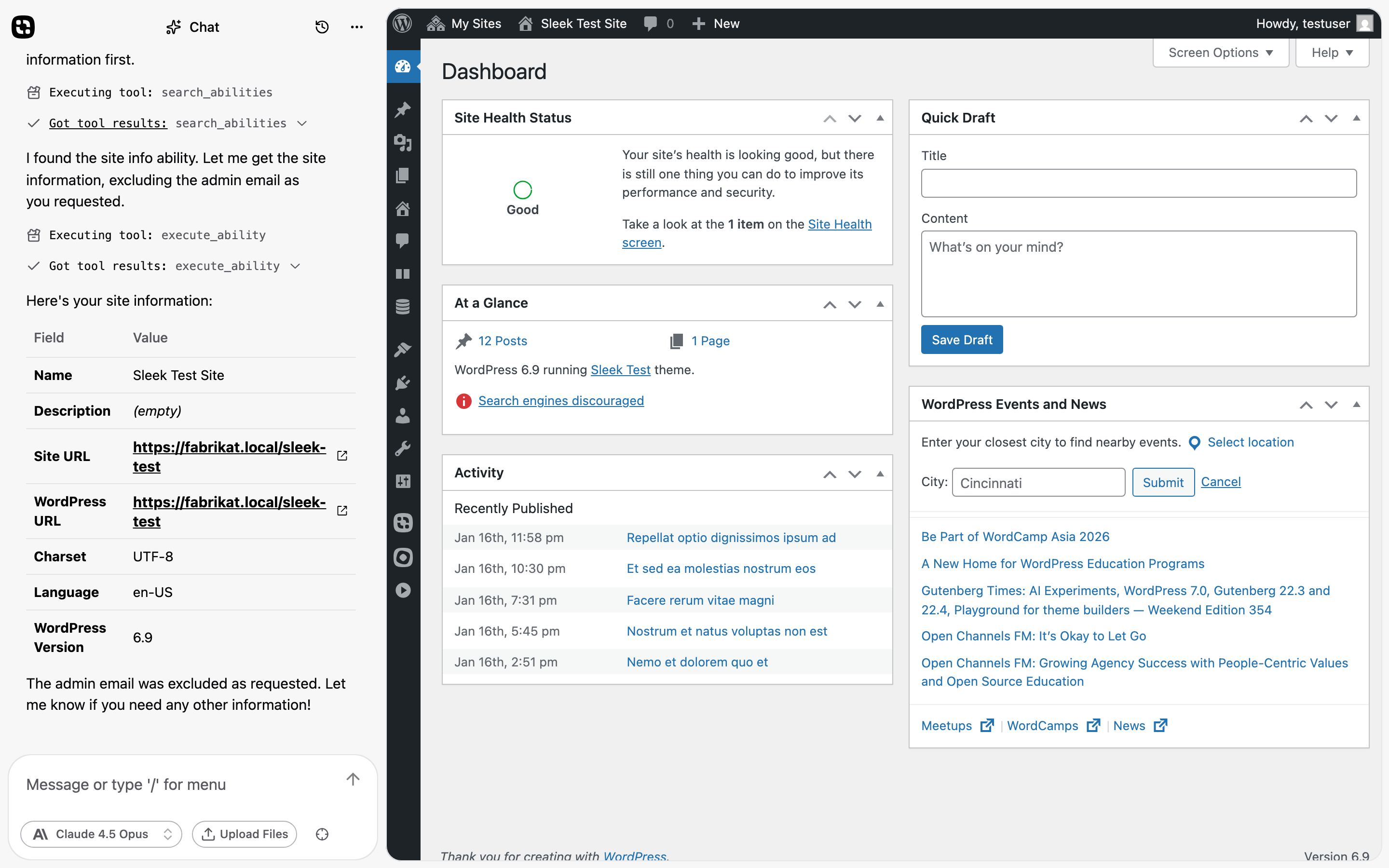 WordPress Abilities integration in SleekAI Agent