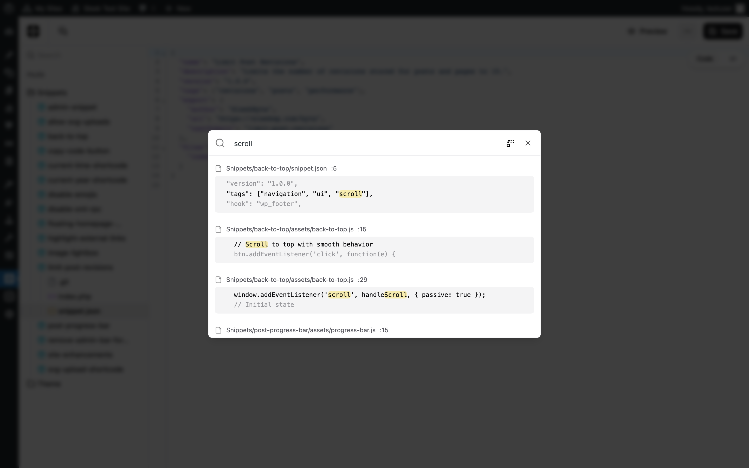 Global search across all snippet files
