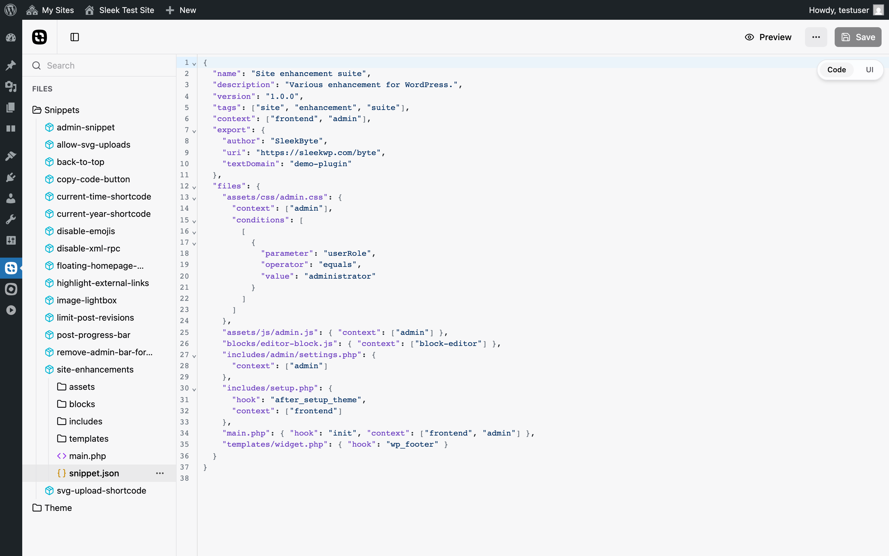 snippet.json code