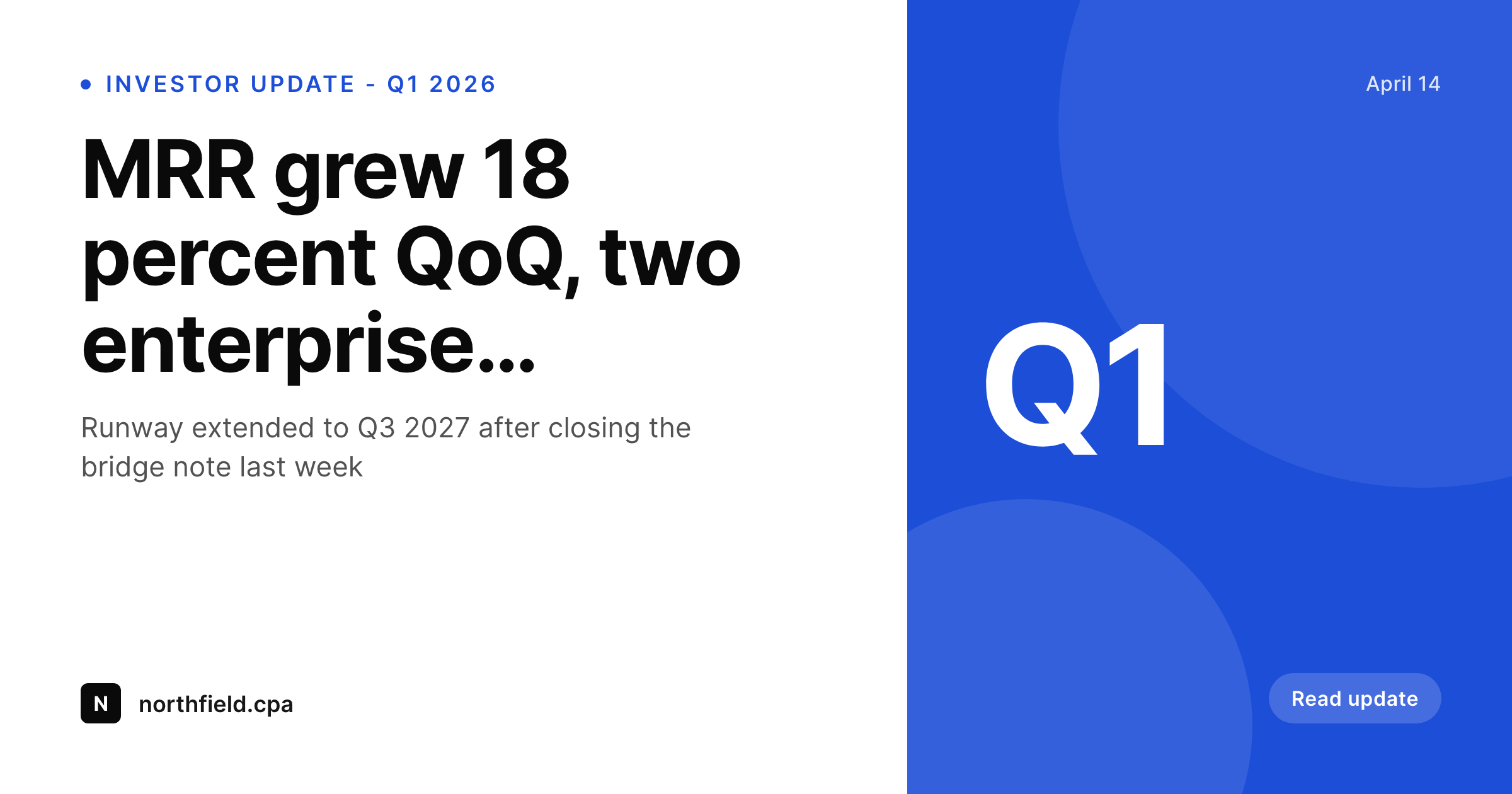 SleekPixel example output for investor update card